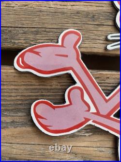Vintage Pink Panther Cartoon Motor Oil Soda Pop Gas Oil Disney Porcelain Sign