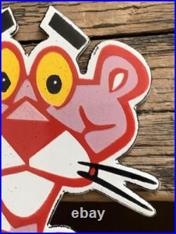 Vintage Pink Panther Cartoon Motor Oil Soda Pop Gas Oil Disney Porcelain Sign