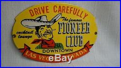Vintage Pioneer Club Porcelain Sign Gas Motor Oil Station Pump Las Vegas Poker