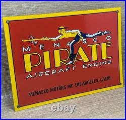 Vintage Pirate Aircraft Engine Porcelain Sign Motor Oil Gas Station Gasoline