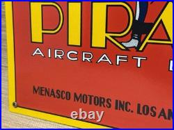 Vintage Pirate Aircraft Engine Porcelain Sign Motor Oil Gas Station Gasoline