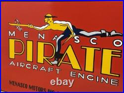 Vintage Pirate Aircraft Engine Porcelain Sign Motor Oil Gas Station Gasoline