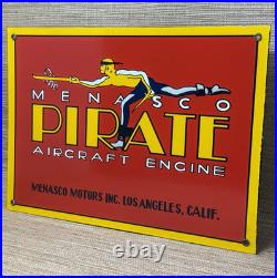 Vintage Pirate Aircraft Engine Porcelain Sign Motor Oil Gas Station Gasoline