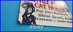 Vintage Playful Cat House Porcelain Gas Motor Oil Service Station Pump Sign