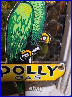Vintage Polly Gas Porcelain Sign Motor Oil Service Station Pump Advertising