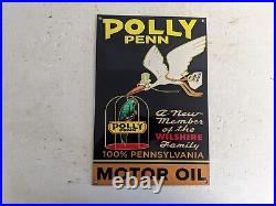 Vintage Polly Penn Gasoline Motor Oil Porcelain Gas Station Pump Sign