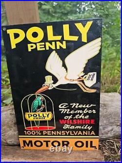 Vintage Polly Penn Motor Oil Gasoline Porcelain Gas Station Pump Sign 12 X 8