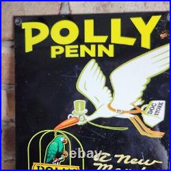 Vintage Polly Penn Motor Oil Gasoline Porcelain Gas Station Pump Sign 12 X 8