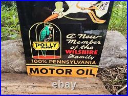 Vintage Polly Penn Motor Oil Gasoline Porcelain Gas Station Pump Sign 12 X 8