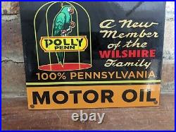 Vintage Polly Penn Motor Oil Porcelain Gas Station Pump Sign 12 X 8