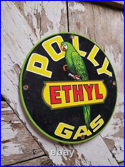 Vintage Polly Porcelain Sign Motor Oil Ethyl Gasoline Parrot Service Pump Plate