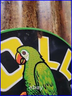 Vintage Polly Porcelain Sign Motor Oil Prem Gasoline Parrot Service Pump Plate