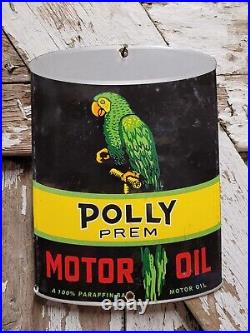 Vintage Polly Porcelain Sign Prem Motor Oil Can Automobile Lubricant Part Supply