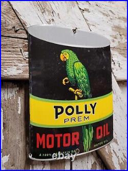 Vintage Polly Porcelain Sign Prem Motor Oil Can Automobile Lubricant Part Supply