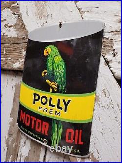 Vintage Polly Porcelain Sign Prem Motor Oil Can Automobile Lubricant Part Supply