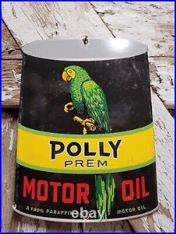 Vintage Polly Porcelain Sign Prem Motor Oil Can Automobile Lubricant Part Supply