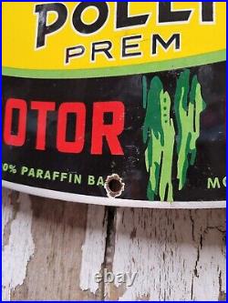 Vintage Polly Porcelain Sign Prem Motor Oil Can Automobile Lubricant Part Supply