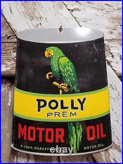 Vintage Polly Porcelain Sign Prem Motor Oil Can Automobile Lubricant Part Supply