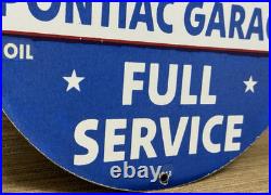 Vintage Pontiac Service Porcelain Sign Dealership Gas Station Motor Oil Garage