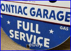 Vintage Pontiac Service Porcelain Sign Dealership Gas Station Motor Oil Garage