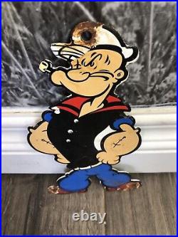 Vintage Popeye Sailor Porcelain Sign Motor Oil Soda Pop Gas Oil Disney Pump