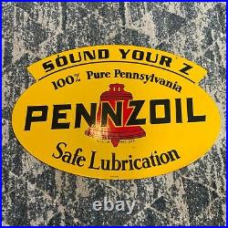 Vintage Porcelain Double Sided Pennzoil Motor Oil 31 Sign Large