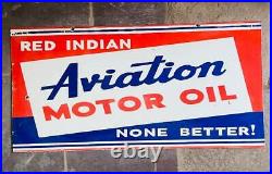 Vintage Porcelain Enamel Red Indian Aviation Motor Oil 24 X 48 Sign