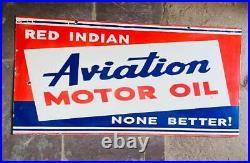 Vintage Porcelain Enamel Red Indian Aviation Motor Oil 24 X 48 Sign