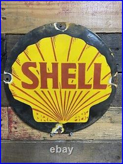 Vintage Porcelain Old Shell Sign 12 Gas Pump Plate Motor Oil Company Auto Parts