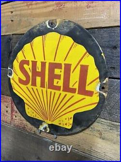 Vintage Porcelain Old Shell Sign 12 Gas Pump Plate Motor Oil Company Auto Parts