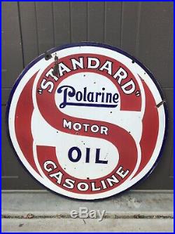 Vintage Porcelain STANDARD POLARINE MOTOR OIL Gasoline AUTO Sign 30