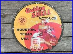 Vintage Porcelain Shell Motor Oil Gas And Oil Sign