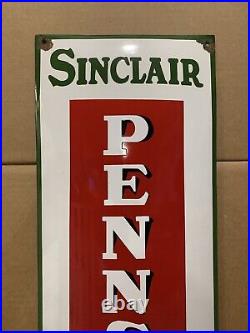 Vintage Porcelain Sinclair Pennsylvania Sign Gasoline Motor Oil Pump Dino Gas