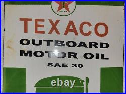 Vintage Porcelain Texaco Outboard Sign Motor Oil SAE 30 Gas Oil Boating Fishing