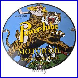 Vintage Power Lube Gasoline Sign Tiger Motor Oil Gas Porcelain Pump Plate Sign