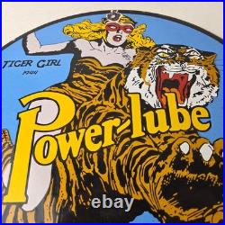 Vintage Power Lube Gasoline Sign Tiger Motor Oil Gas Porcelain Pump Plate Sign