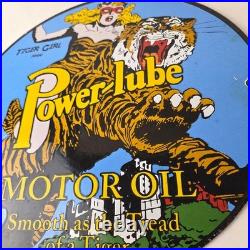 Vintage Power Lube Gasoline Sign Tiger Motor Oil Gas Porcelain Pump Plate Sign