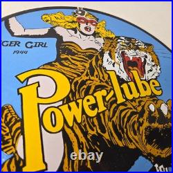 Vintage Power Lube Gasoline Sign Tiger Motor Oil Gas Porcelain Pump Plate Sign