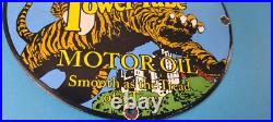 Vintage Power Lube Gasoline Sign Tiger Motor Oil Gas Porcelain Pump Plate Sign