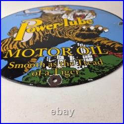 Vintage Power Lube Gasoline Sign Tiger Motor Oil Gas Porcelain Pump Plate Sign