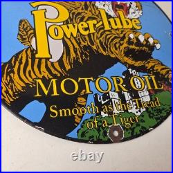 Vintage Power Lube Gasoline Sign Tiger Motor Oil Gas Porcelain Pump Plate Sign