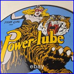 Vintage Power Lube Gasoline Sign Tiger Motor Oil Gas Porcelain Pump Plate Sign