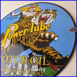 Vintage Power Lube Gasoline Sign Tiger Motor Oil Gas Porcelain Pump Plate Sign