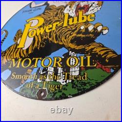 Vintage Power Lube Gasoline Sign Tiger Motor Oil Gas Porcelain Pump Plate Sign