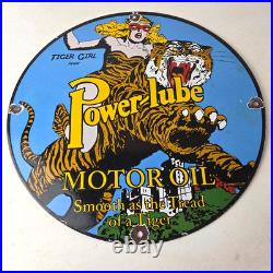 Vintage Power Lube Gasoline Sign Tiger Motor Oil Gas Porcelain Pump Plate Sign
