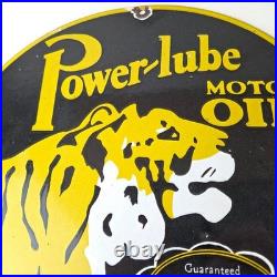 Vintage Power Lube Gasoline Sign Tiger Motor Oil Gas Porcelain Sign