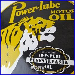 Vintage Power Lube Gasoline Sign Tiger Motor Oil Gas Porcelain Sign