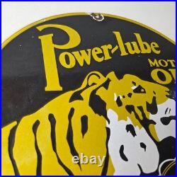 Vintage Power Lube Gasoline Sign Tiger Motor Oil Gas Porcelain Sign