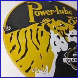 Vintage Power Lube Gasoline Sign Tiger Motor Oil Gas Porcelain Sign