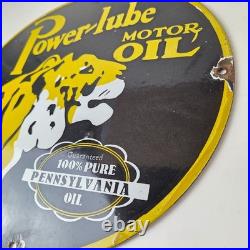 Vintage Power Lube Gasoline Sign Tiger Motor Oil Gas Porcelain Sign